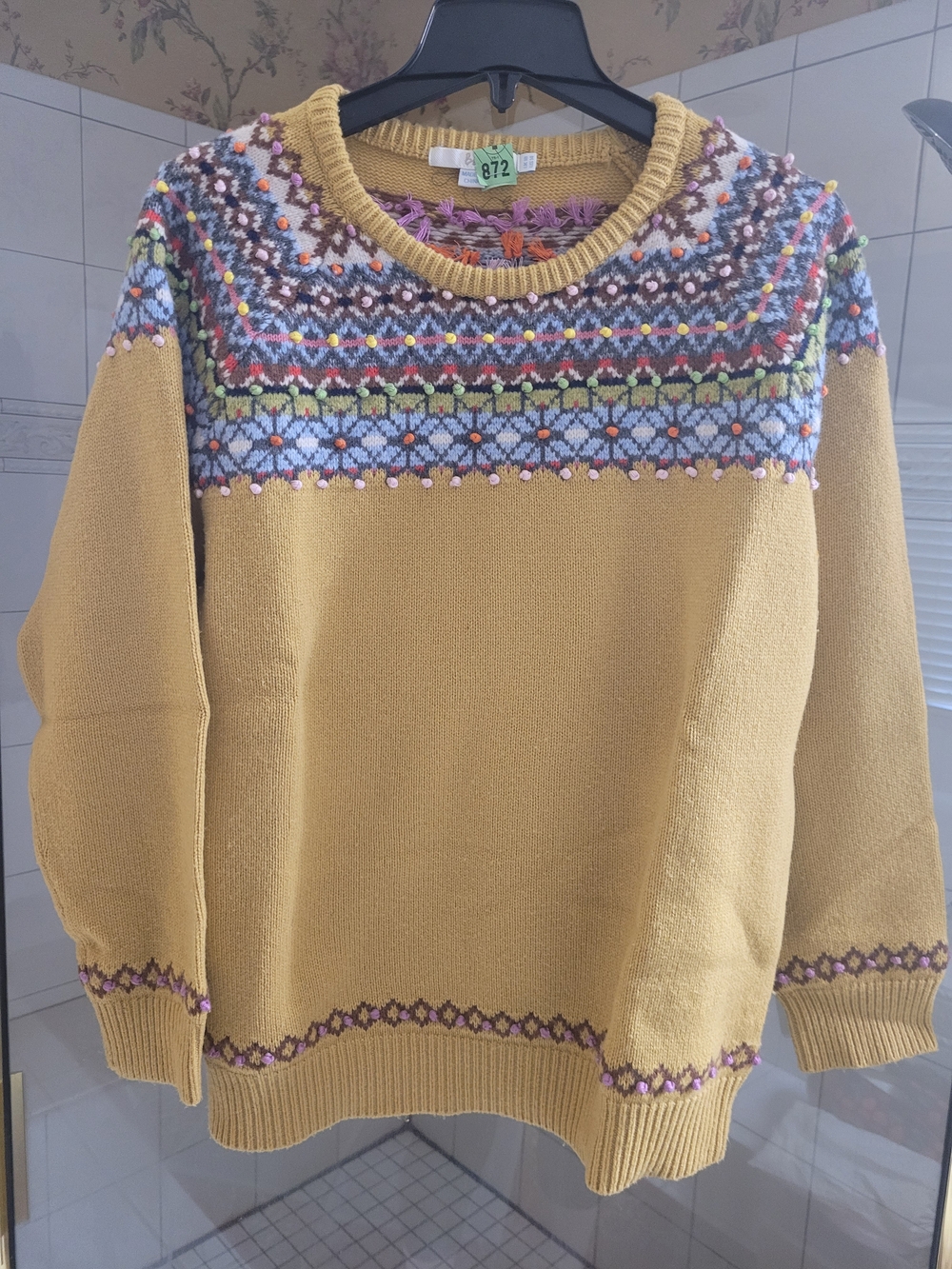 Boden Mustard Yellow Fair Isle Crewneck Sweater